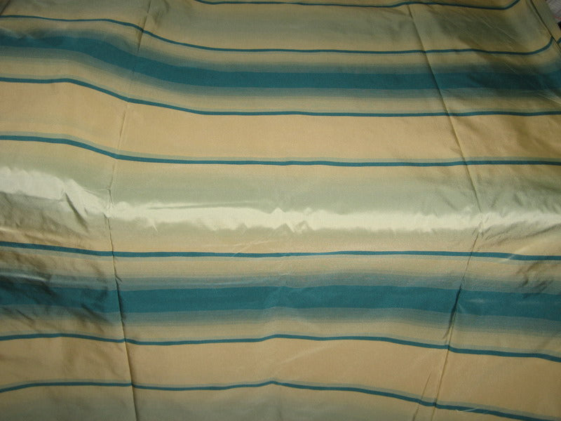 Silk Taffeta Fabric Shades of Icy Blue & Gold stripes 54" wide [4149]