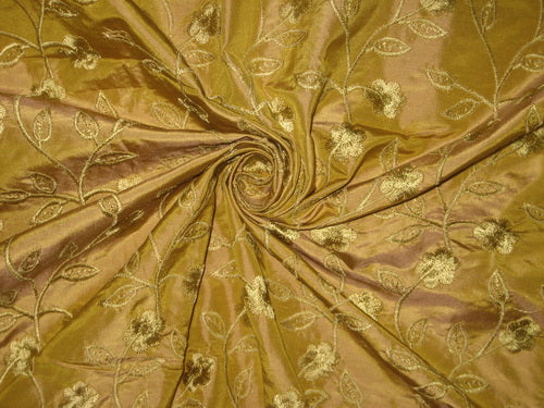 Pure SILK TAFFETA FABRIC Gold with Gold Embroidery TAFE1