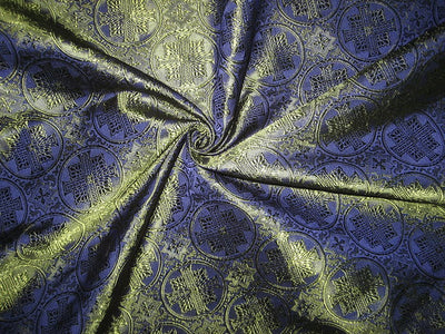 Silk Brocade jacquard Vestment Fabric Navy Blue &amp; Green 44" WIDE BRO81[2]