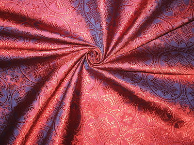 dark pink / blue jacquard brocade-vestment fabric