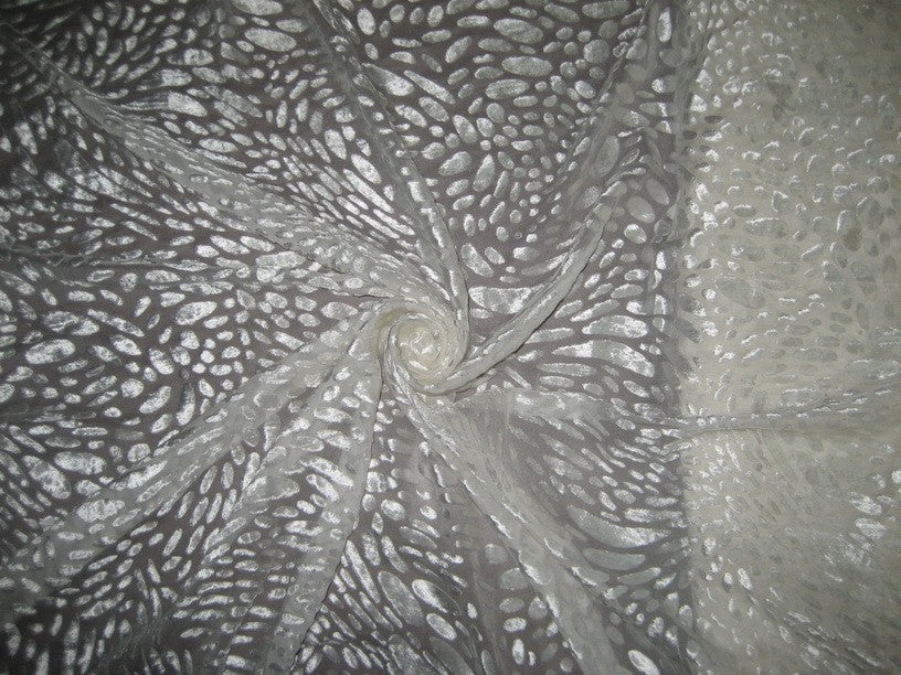 Ivory/Cream Devore Polyester Viscose Burnout Velvet fabric ~ 44&quot; wide[2763]