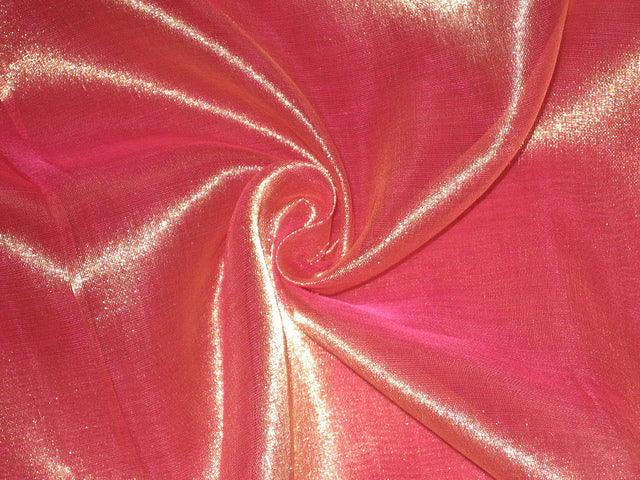 Sheer Dark Pink x gold silk mettalic tissue fabric