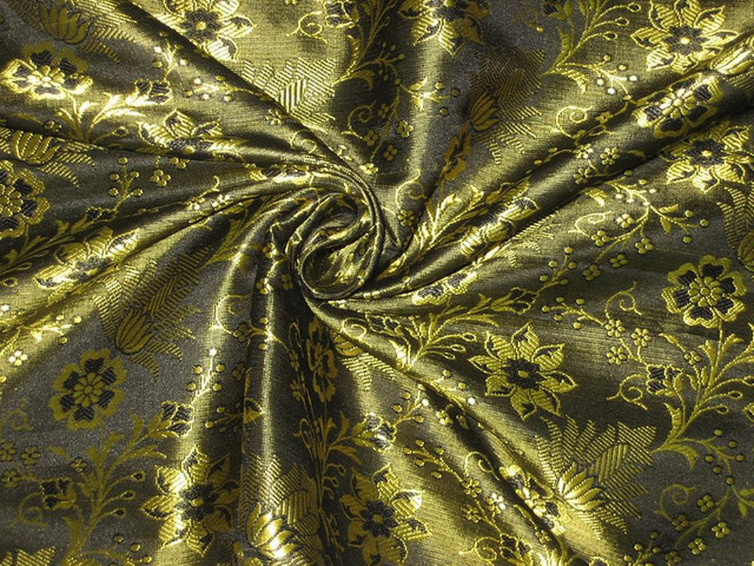 Silk Brocade Fabric Yelowish Gold &amp; Black BRO20[5]