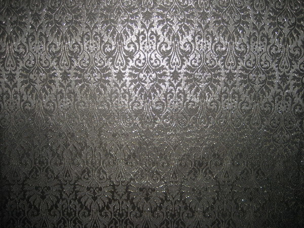 Heavy Silk Brocade Fabric Black &amp; Steel Grey color 44&quot;