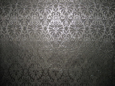 Heavy Silk Brocade Fabric Black &amp; Steel Grey color 44&quot;