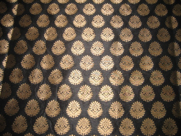 charcoal grey with gold motifs jacquard brocade fabric