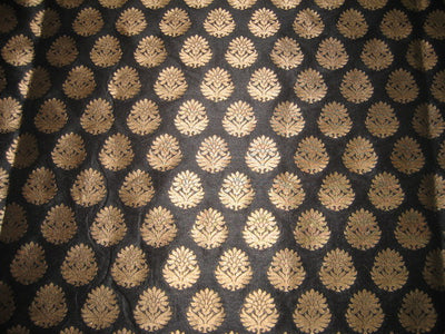 charcoal grey with gold motifs jacquard brocade fabric