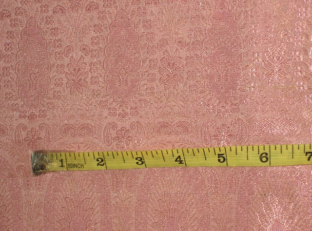 Pure Silk Brocade fabric Light Metallic Gold &amp; Pink