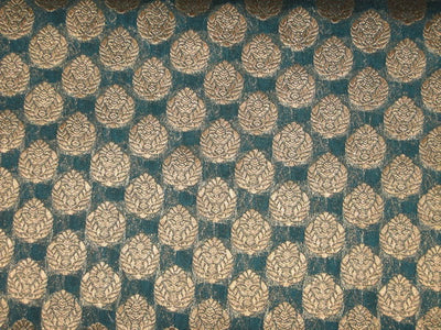 Pure Silk Brocade fabric Icy Blue &amp; Antique Gold