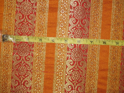 100% Pure Silk Brocade fabric Red,Gold &Mustard Orange colour 44" wide robin110