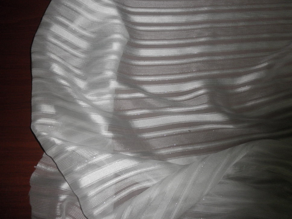 white thin silk fabric satin stripe{silver lurex} 44" wide [1943]