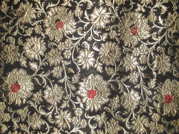 Heavy Silk Brocade Fabric Black ,Red &amp; Gold 36" WIDE BRO77[1]