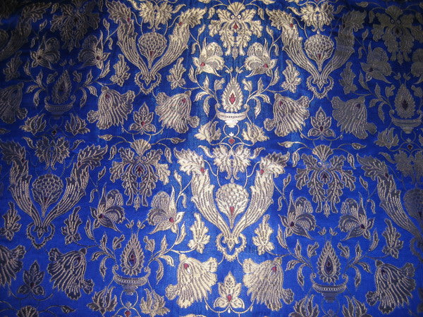 vintage mughal brocade jacquard fabric royal blue colour 44" wide [2194]