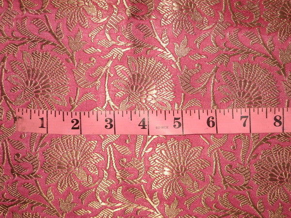 Heavy Silk Brocade Fabric Pink &amp; Antique Gold