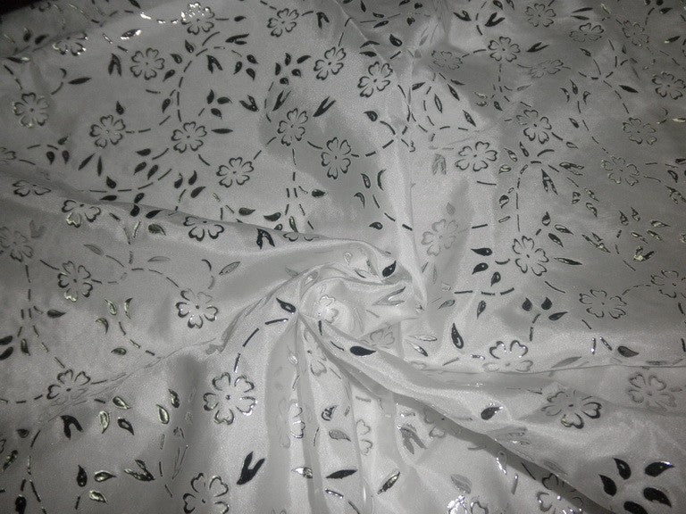 Silver foil printed Ivory colour habotai silk 54&quot;