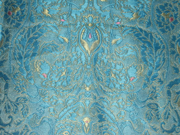 Heavy Silk Brocade Fabric Blue,Pink &amp; Light Gold