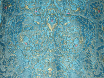 Heavy Silk Brocade Fabric Blue,Pink &amp; Light Gold