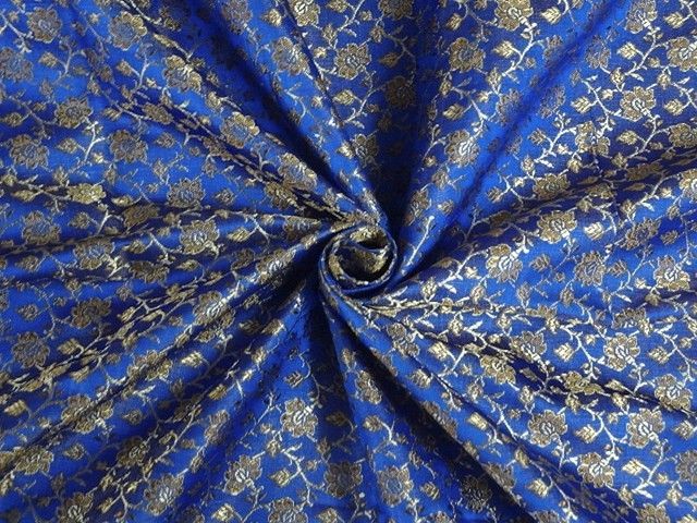SILK BROCADE FABRIC Blue, Brown & Light GOLD Colour 44" wide bro106