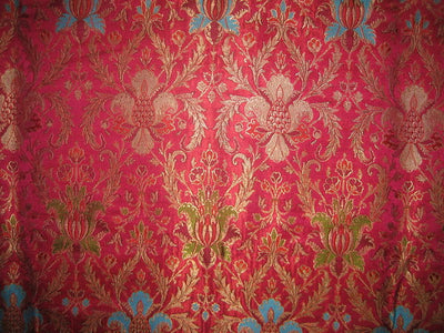 Heavy Silk Brocade Fabric Pink,Green &amp; Metallic motifs