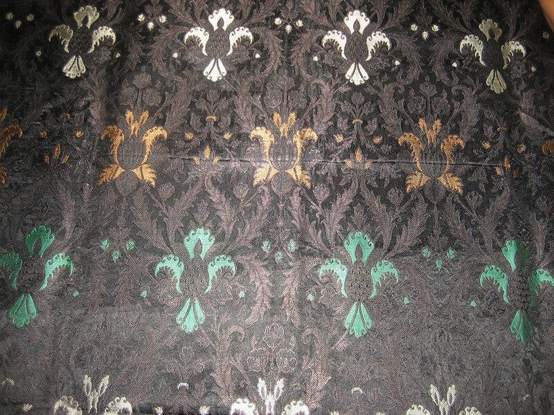Heavy Silk Brocade Fabric Black,Green &amp; Metallic motifs BRO121[5]
