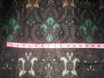 Heavy Silk Brocade Fabric Black,Green &amp; Metallic motifs BRO121[5]