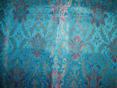 Heavy Silk Brocade Fabric Blue,Pink &amp; Metallic motifs *