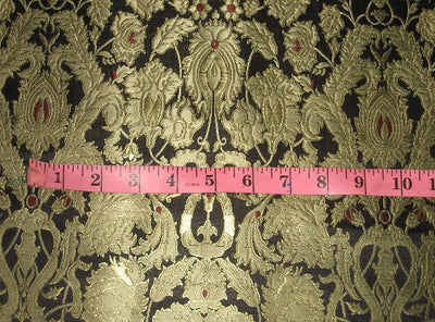 Heavy Silk Brocade Fabric Black, Red &amp; Gold BRO126[3]
