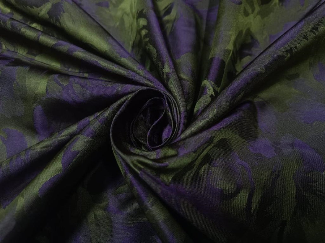 100% Silk Taffeta Jacquard Fabric purple and green floral  54" wide