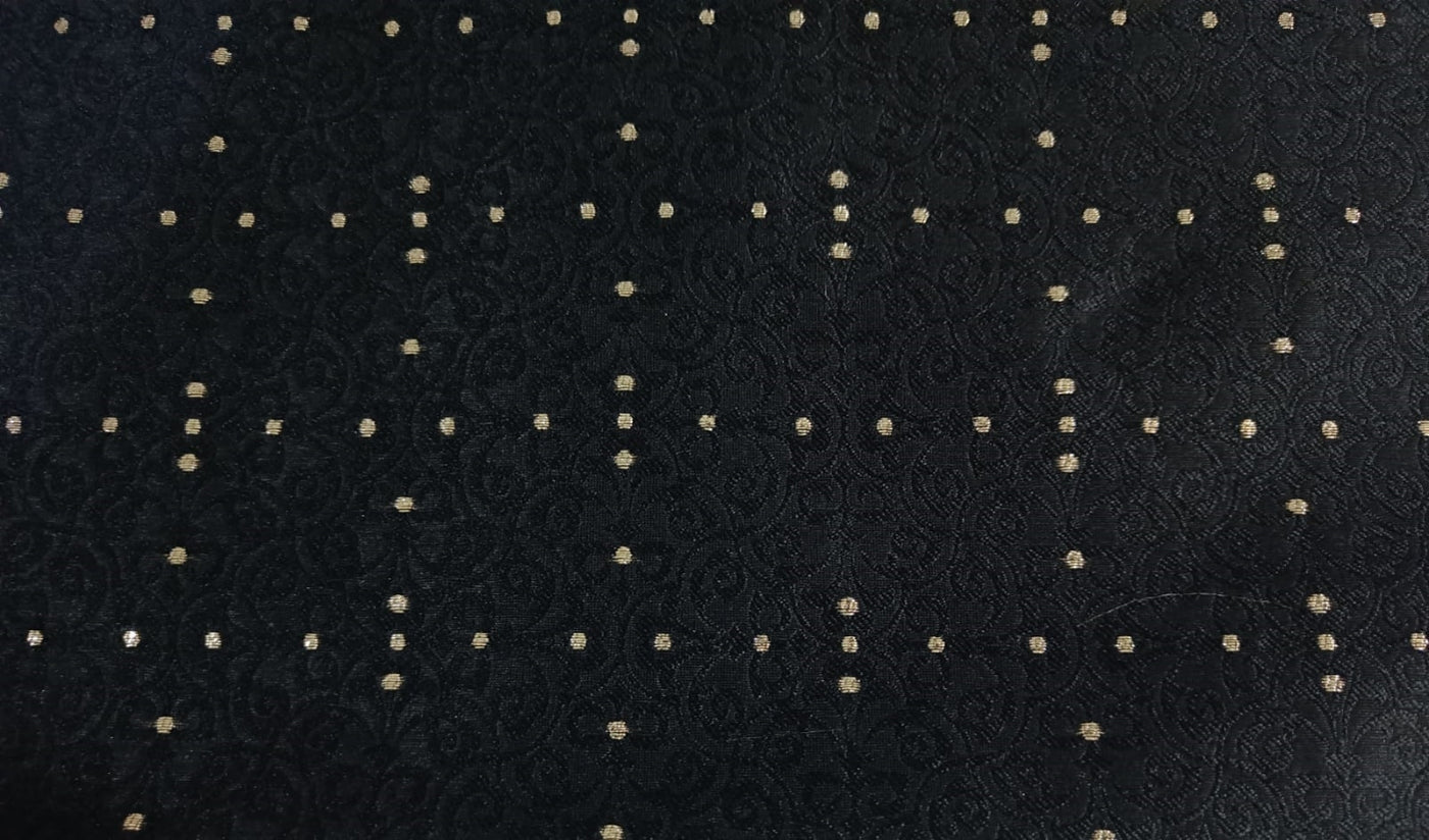 Silk Brocade jacquard fabric black with metallic gold dots color 58" wide BRO873[1]