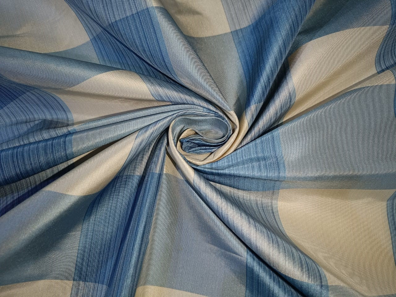 SILK TAFFETA FABRIC IVORY CREAM GREY DARK GREYISH BLUE COLOR PLAIDS 54" TAFC47[1]