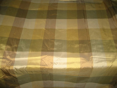 100% Silk Dupion Fabric Ivory Cream/Gold Plaids brown and gold 54" wide DUP#C50