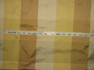 100% Silk Dupion Fabric Ivory Cream/Gold Plaids brown and gold 54" wide DUP#C50