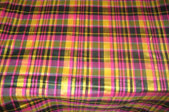 100% Silk Dupion Multi Colour Plaids Fabric 54" wide DUP#C18