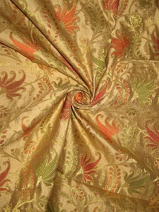 Gold Silk Dupioni floral jacquard Fabric
