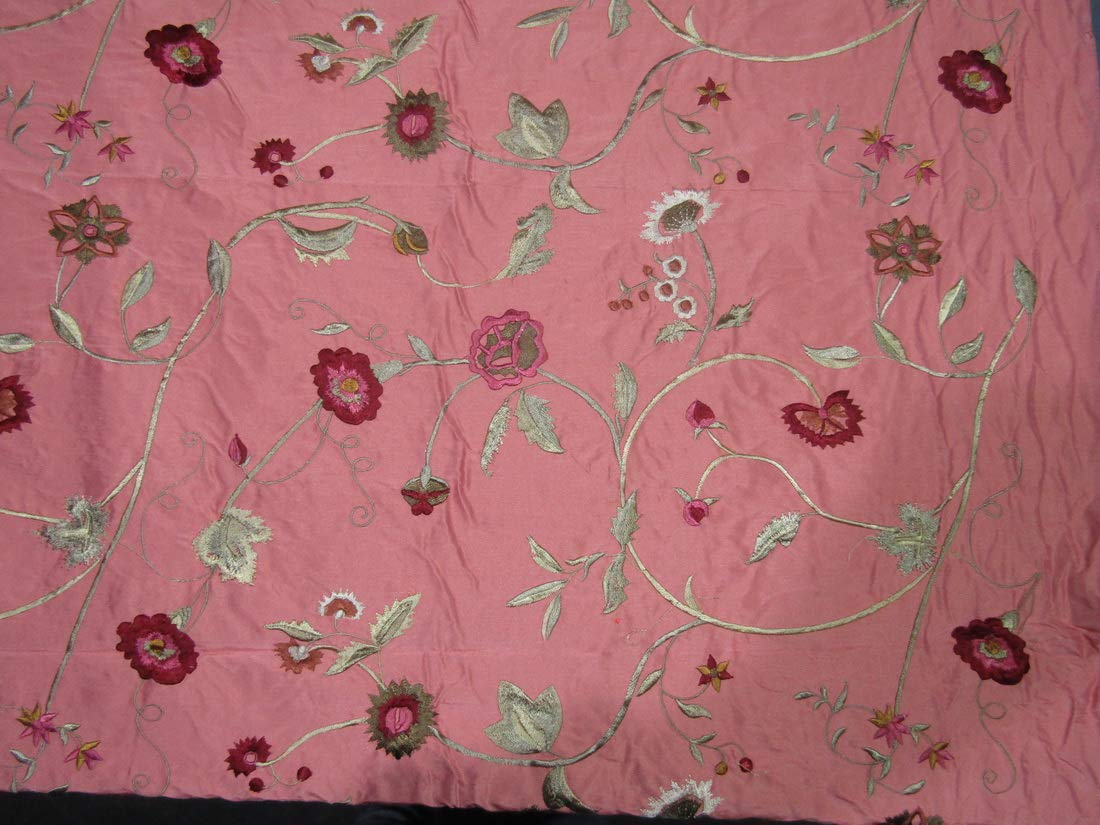 100% SILK DUPION CORAL FLORAL EMBROIDERY 54" wide [9669]