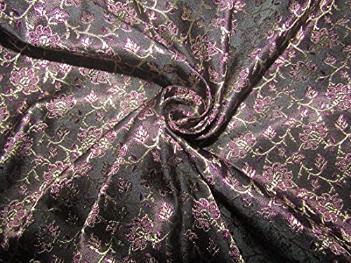 Silk Brocade Purple,Black & Gold Color floral design 44" wide BRO292[3]