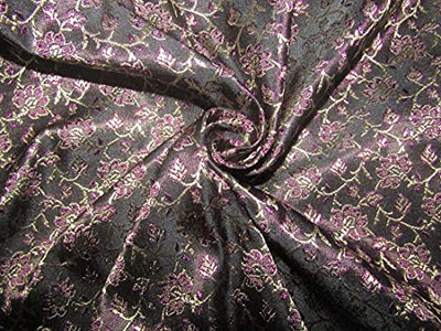 Silk Brocade Purple,Black & Gold Color floral design 44" wide BRO292[3]