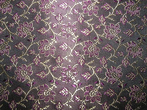 Silk Brocade Purple,Black & Gold Color floral design 44" wide BRO292[3]