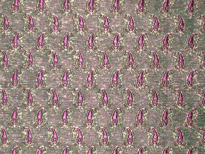 Silk Brocade Fabric Green with Purple paisleys & Metallic Gold 44" wide BRO147[3]