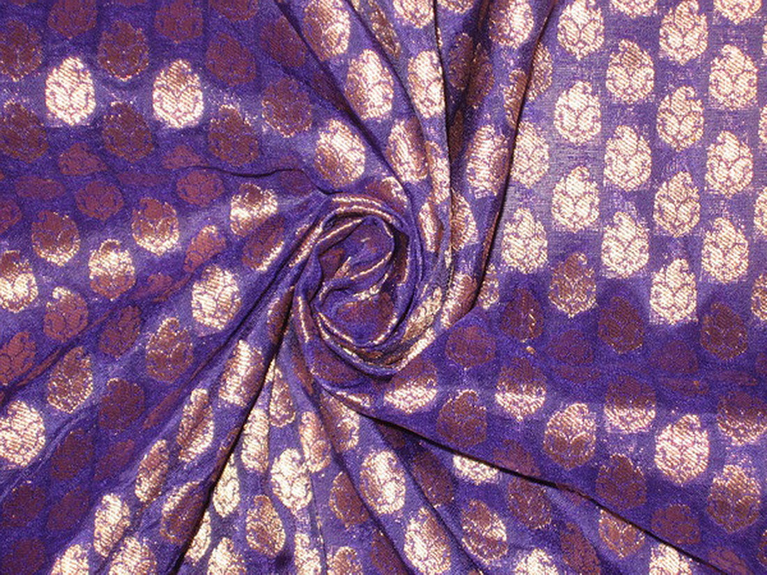 Pretty Silk Brocade Fabric Purplish Blue &amp; Antique Metallic Gold semi sheer 44"wide BRO146[3]