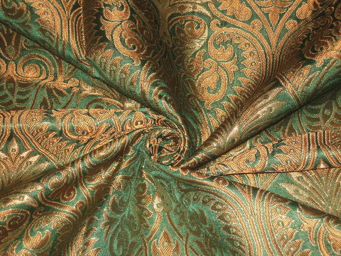 Silk Brocade Fabric Green & Metallic Gold 36" wide BRO149[2]