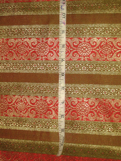 100% Pure Silk Brocade Fabric Red,Green &Metallic Gold colour 44" wide BRO184[6]