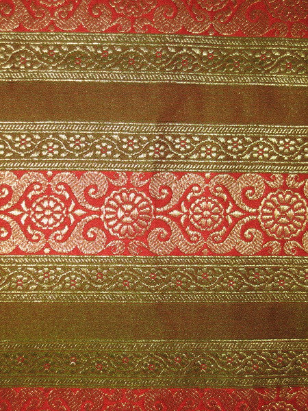 100% Pure Silk Brocade Fabric Red,Green &Metallic Gold colour 44" wide BRO184[6]