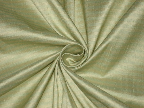 Pure SILK Dupioni FABRIC Light Yellowish Gold &amp; Light Sea Green Stripes