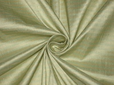 Pure SILK Dupioni FABRIC Light Yellowish Gold &amp; Light Sea Green Stripes