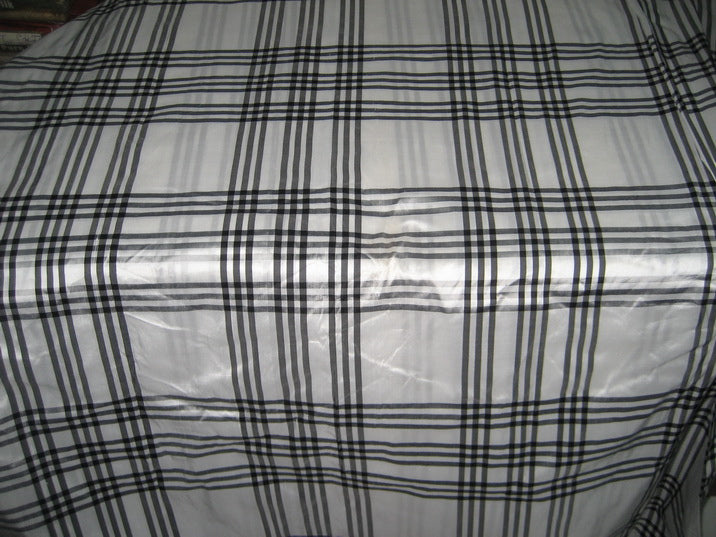 SILK Dupioni FABRIC superb white / black plaids 54" wide DUPC55