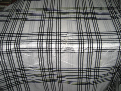 SILK Dupioni FABRIC superb white / black plaids 54" wide DUPC55