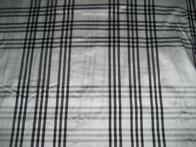 SILK Dupioni FABRIC superb white / black plaids 54" wide DUPC55