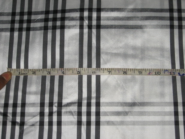 SILK Dupioni FABRIC superb white / black plaids 54" wide DUPC55