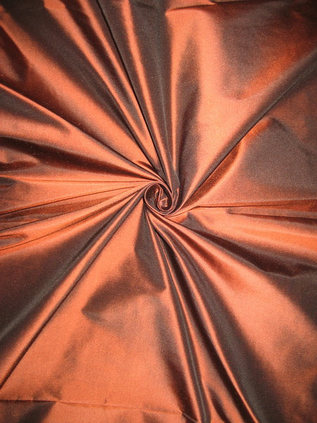 Pure SILK DUPIONI FABRIC Dark Orange x Black colour